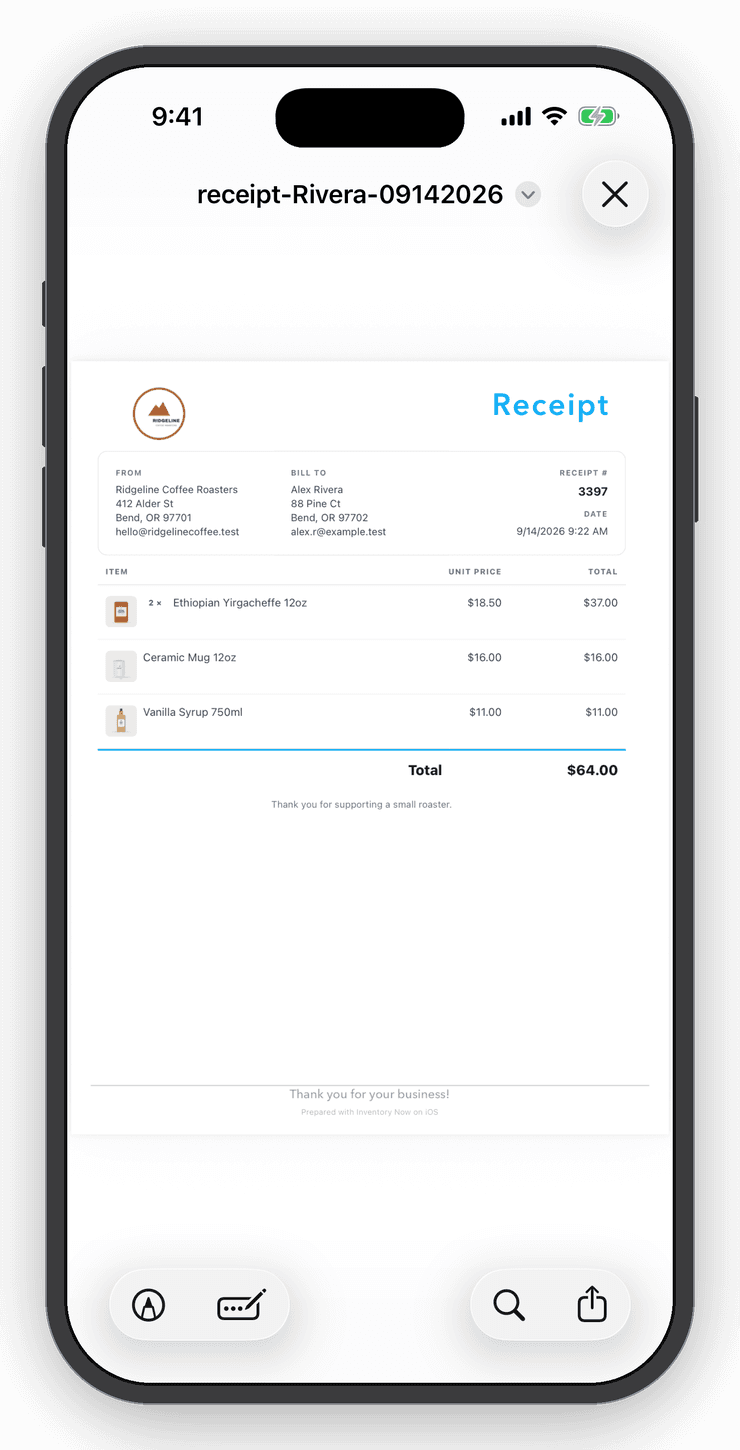 Receipt preview on iPhone