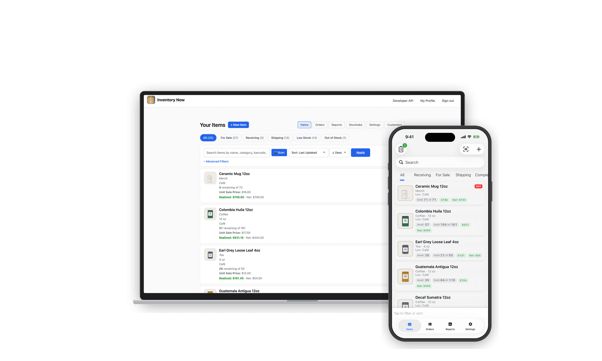Inventory Now running on a laptop, iPad and iPhone